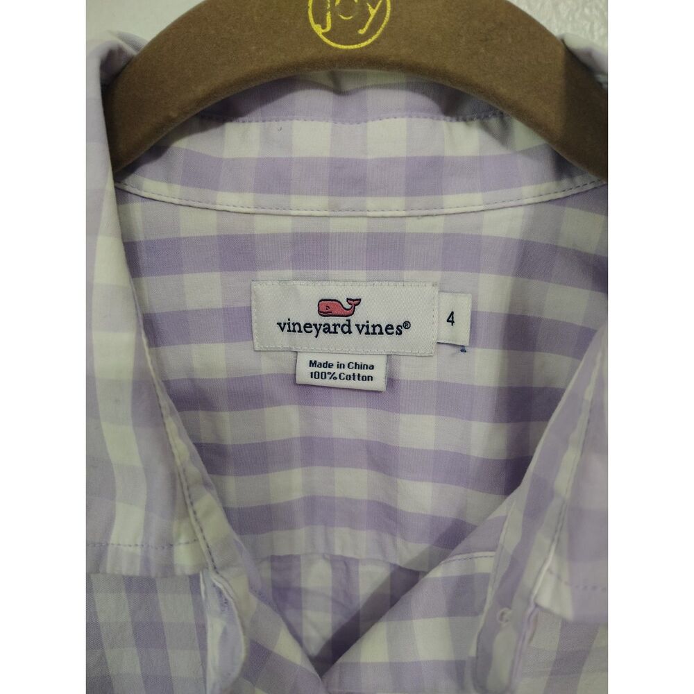 Vineyard Vines Women's Size 4 Lavender Gingham Cotton Button Down Shirt Top Logo - Picture 5 of 5